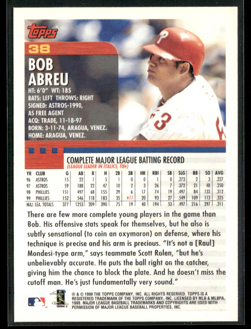Bob Abreu 2000 Topps Limited #38 Philadelphia Phillies back