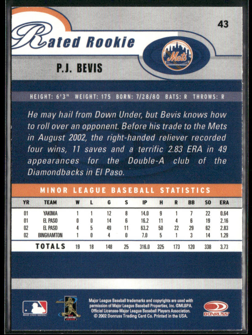 P.J. Bevis 2003 Donruss #43 New York Mets