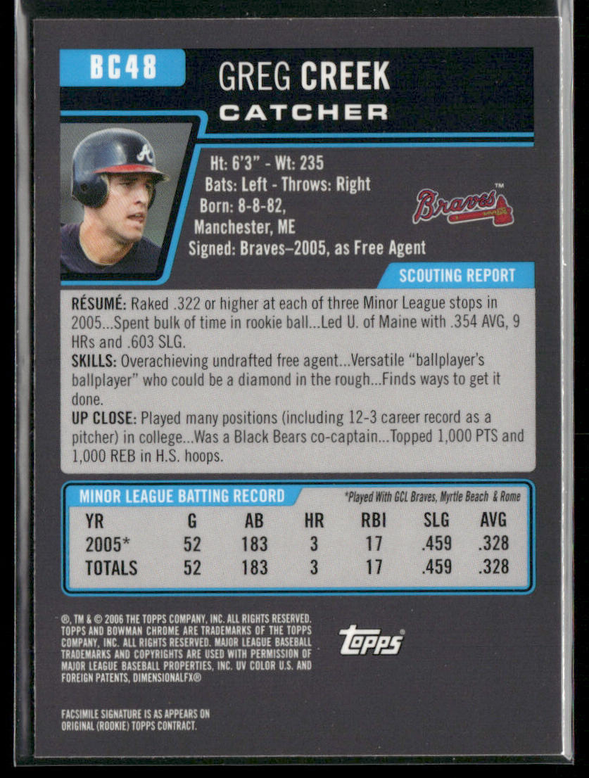 Greg Creek 2006 Bowman Chrome Prospects #BC48 Atlanta Braves