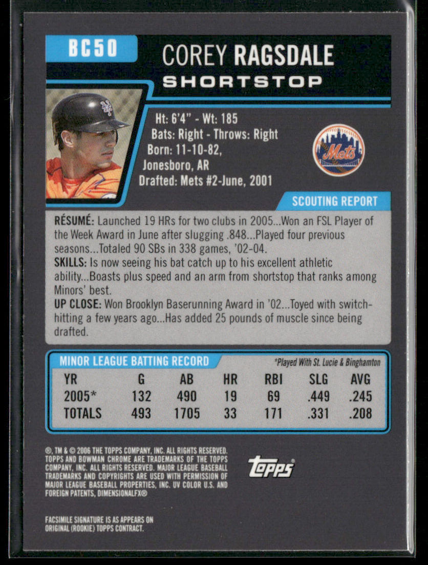 Corey Ragsdale 2006 Bowman Chrome Prospects #BC50 New York Mets