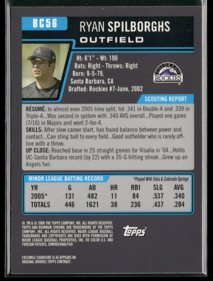 Ryan Spilborghs 2006 Bowman Chrome Prospects #BC56 Colorado Rockies