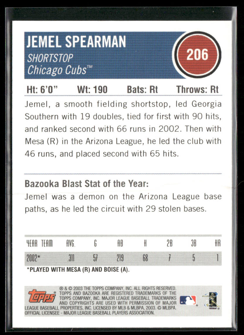 Jemel Spearman 2003 Bazooka #206 RC Chicago Cubs