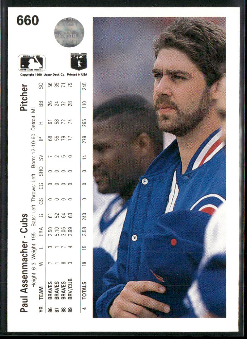 Paul Assenmacher 1990 Upper Deck #660 Chicago Cubs