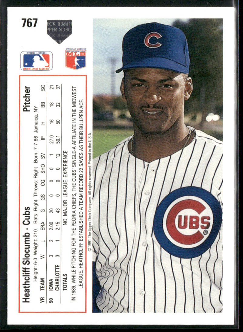 Heathcliff Slocumb 1991 Upper Deck #767 RC Chicago Cubs