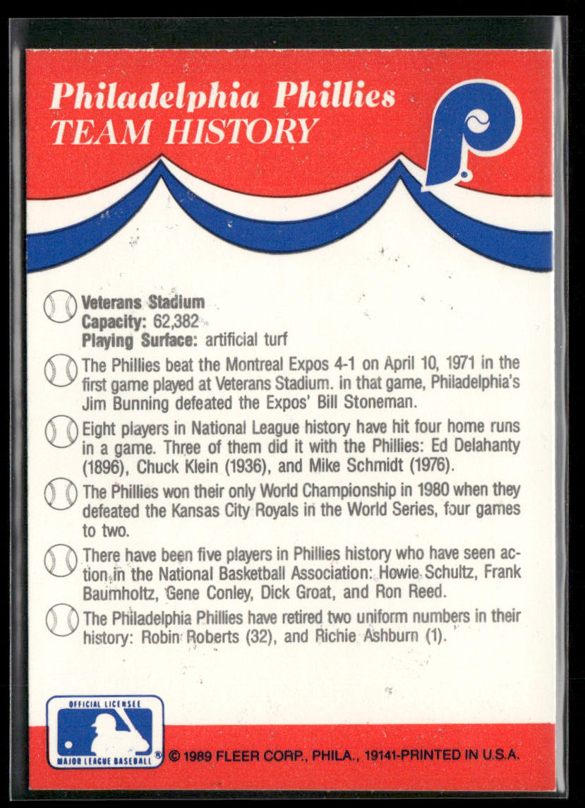 MLB: Cleveland Indians / Tigers / Mets / Phillies 1989 Fleer Team Stickers #NNO