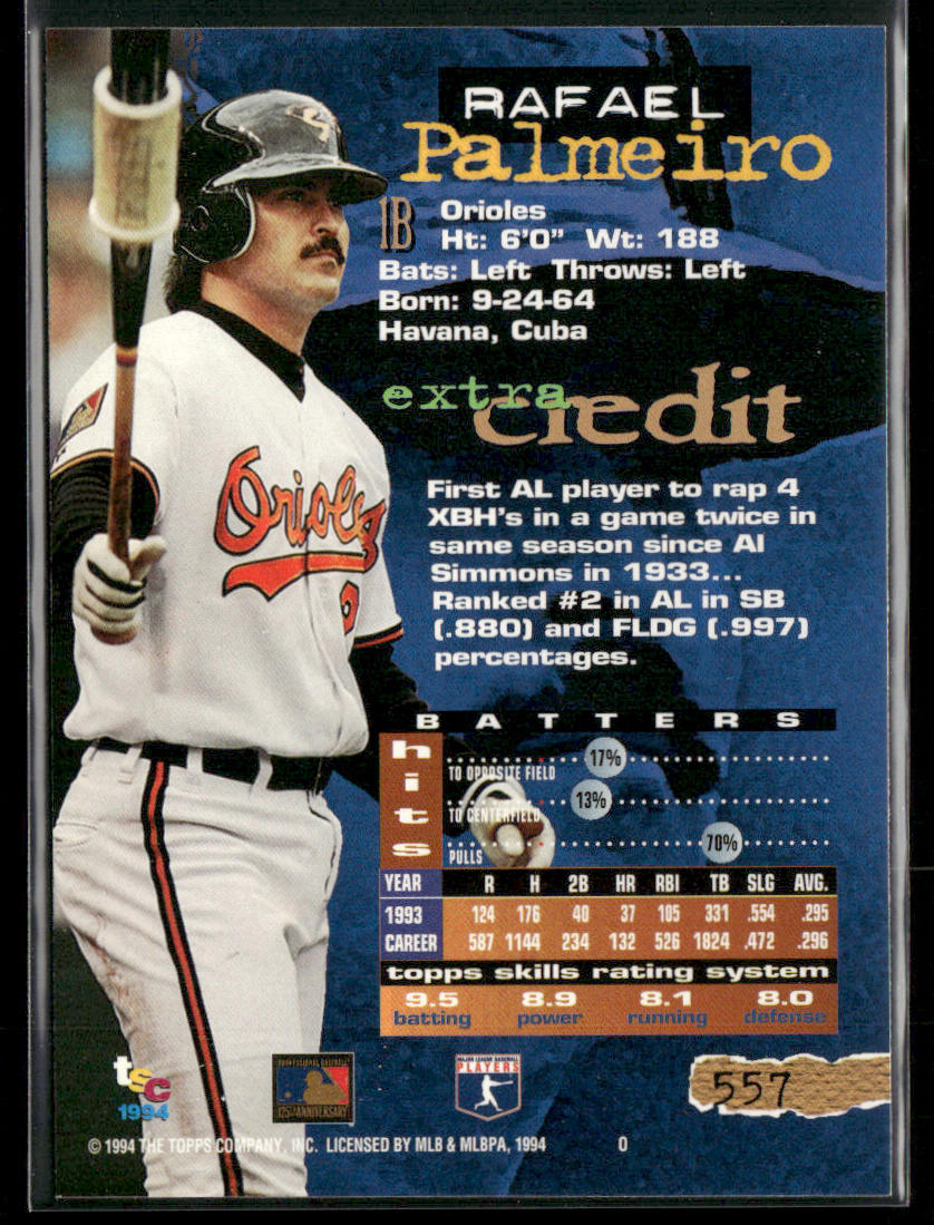 Rafael Palmeiro 1994 Stadium Club #557 Baltimore Orioles