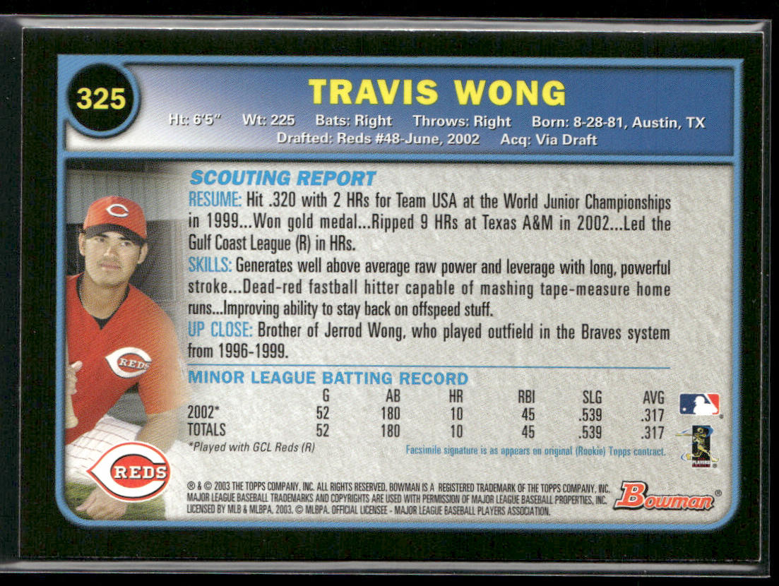 Travis Wong 2003 Bowman Gold #325 RC Cincinnati Reds