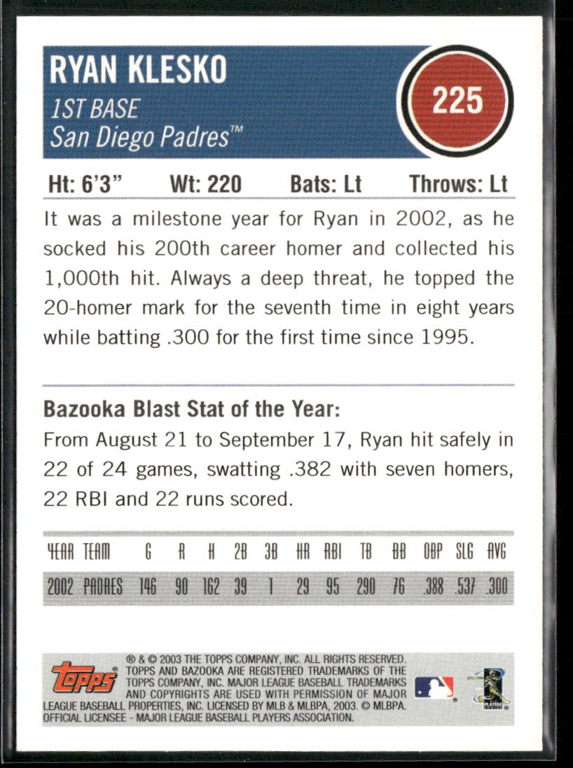 Ryan Klesko 2003 Bazooka #225 San Diego Padres