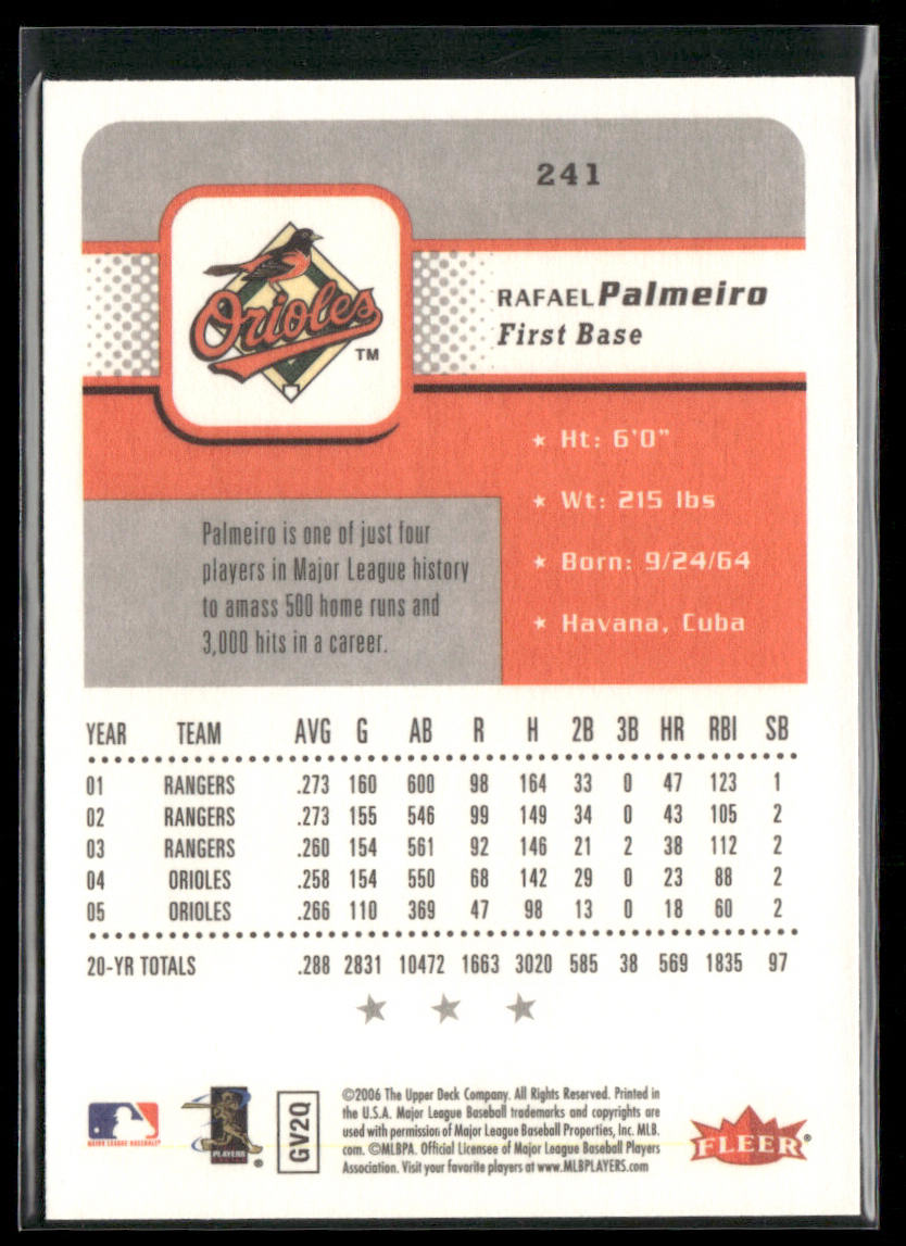 Rafael Palmeiro 2006 Fleer #241 Baltimore Orioles