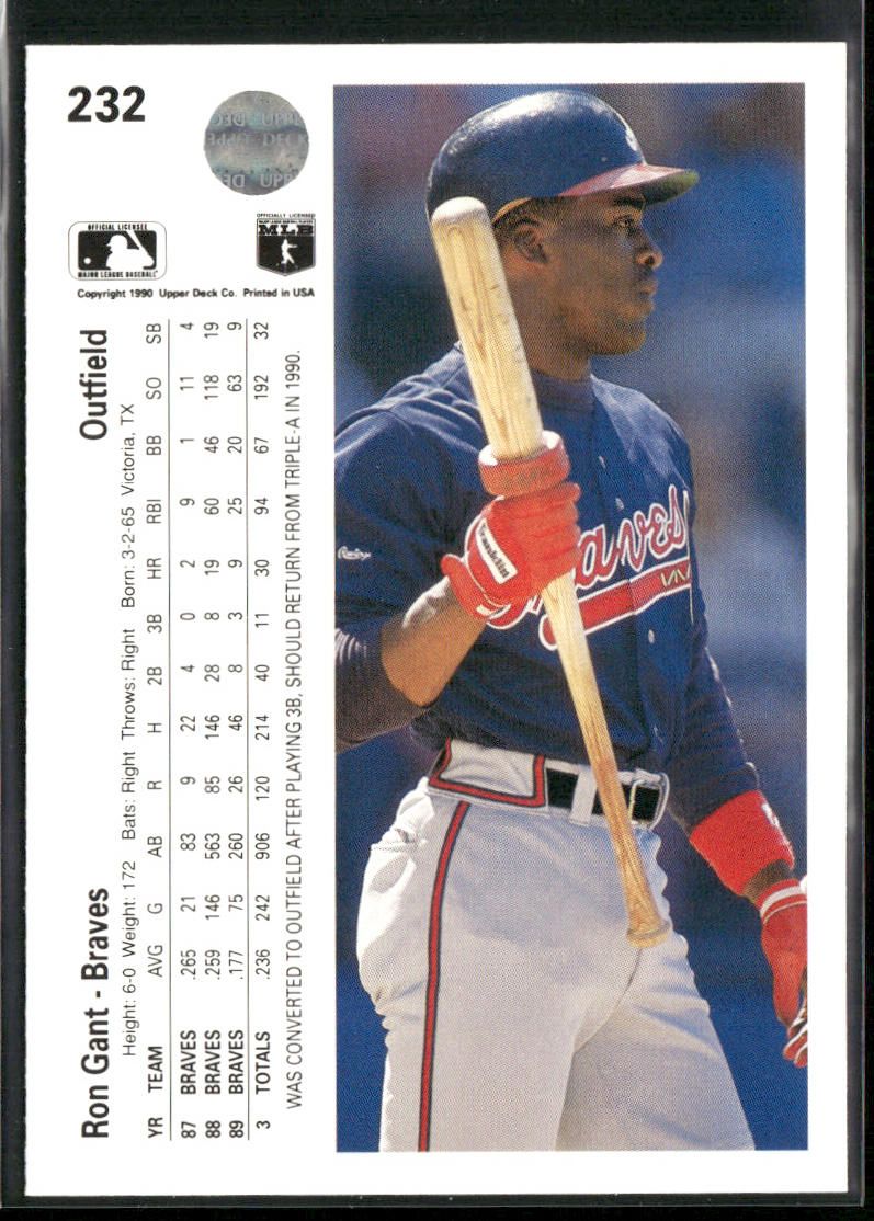 Ron Gant 1990 Upper Deck #232 Atlanta Braves