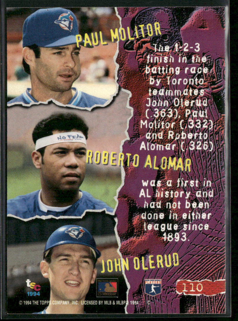 Paul Molitor / John Olerud / Alomar 1994 Stadium Club #110 Toronto Blue Jays