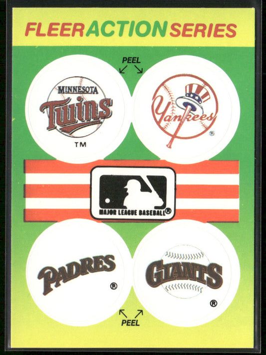 MLB: Twins/Yankees/Padres/Giants 1990 Fleer Action Series Team Stickers #NNO