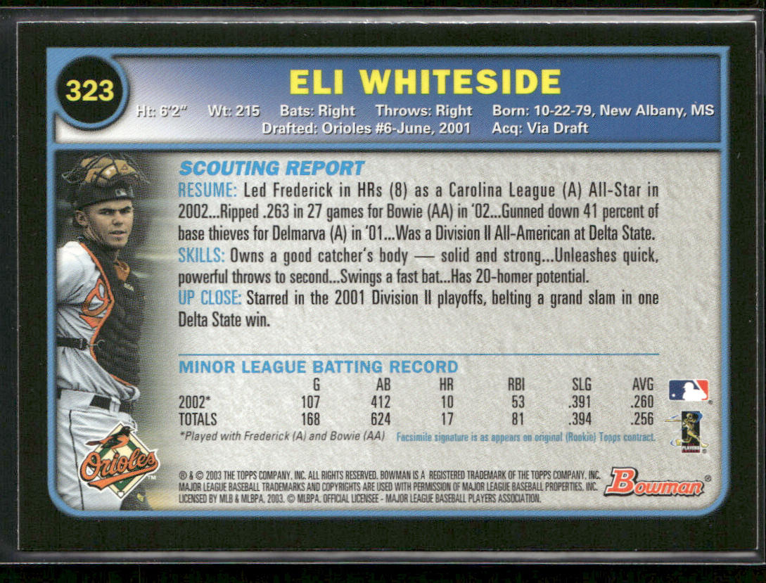 Eli Whiteside 2003 Bowman Gold #323 RC Baltimore Orioles