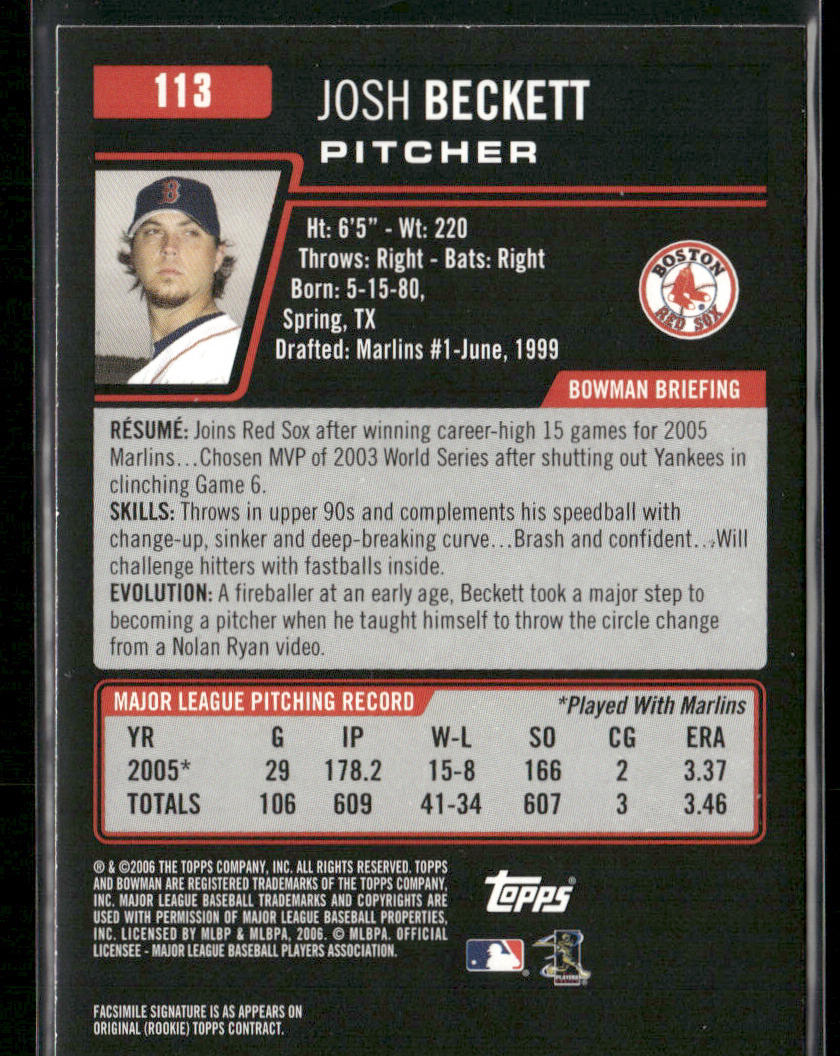 Josh Beckett 2006 Bowman #113 Boston Red Sox