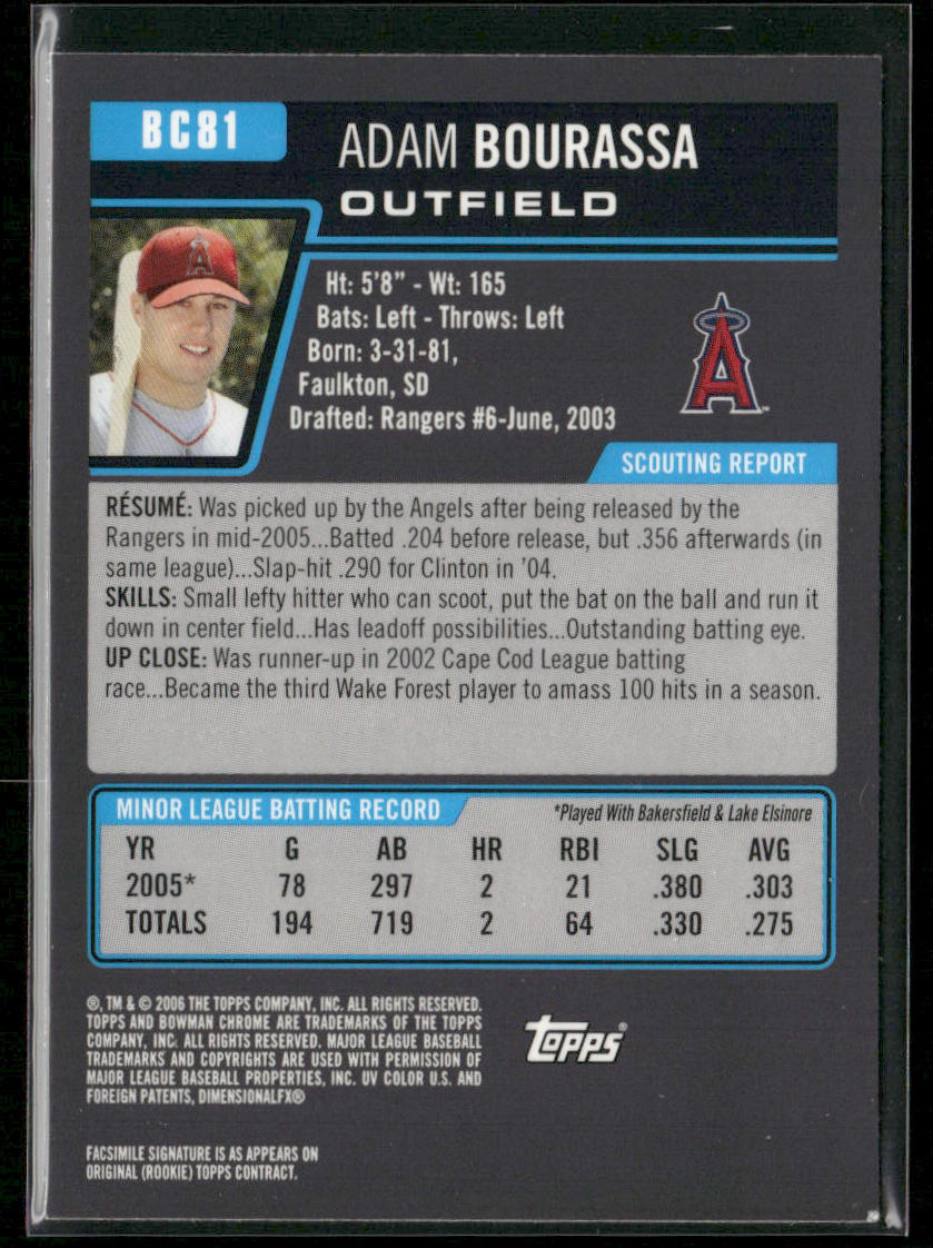 Adam Bourassa 2006 Bowman Chrome Prospects #BC81 Los Angeles Angels