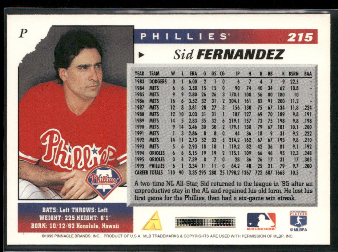 Sid Fernandez 1996 Score #215 Philadelphia Phillies