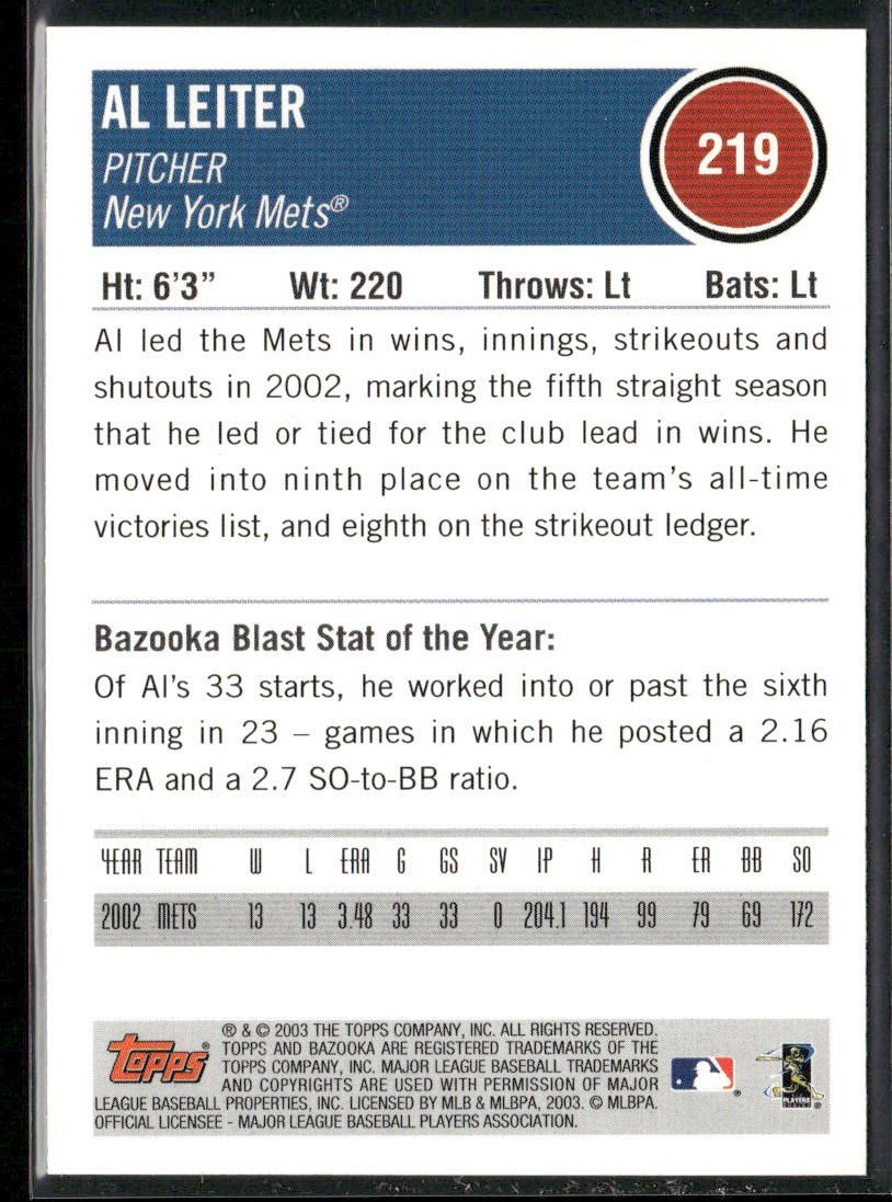 Al Leiter 2003 Bazooka #219 New York Mets