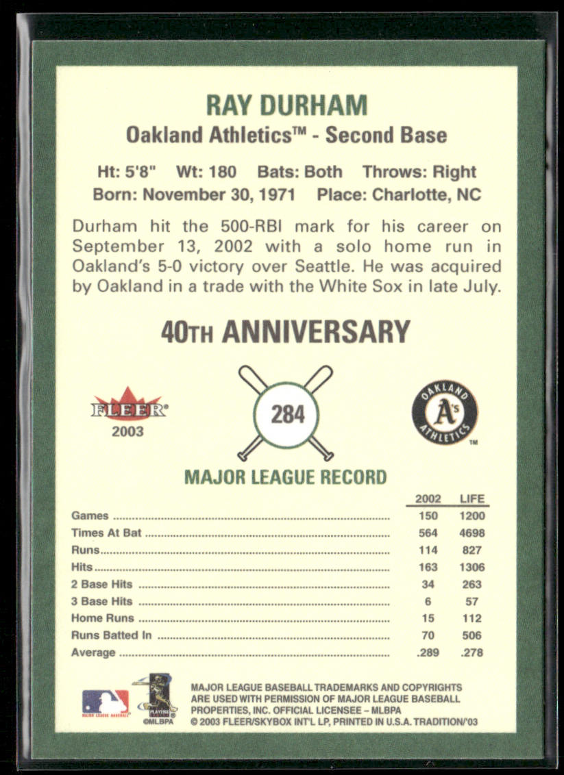 Ray Durham 2003 Fleer Tradition #284 Oakland Athletics