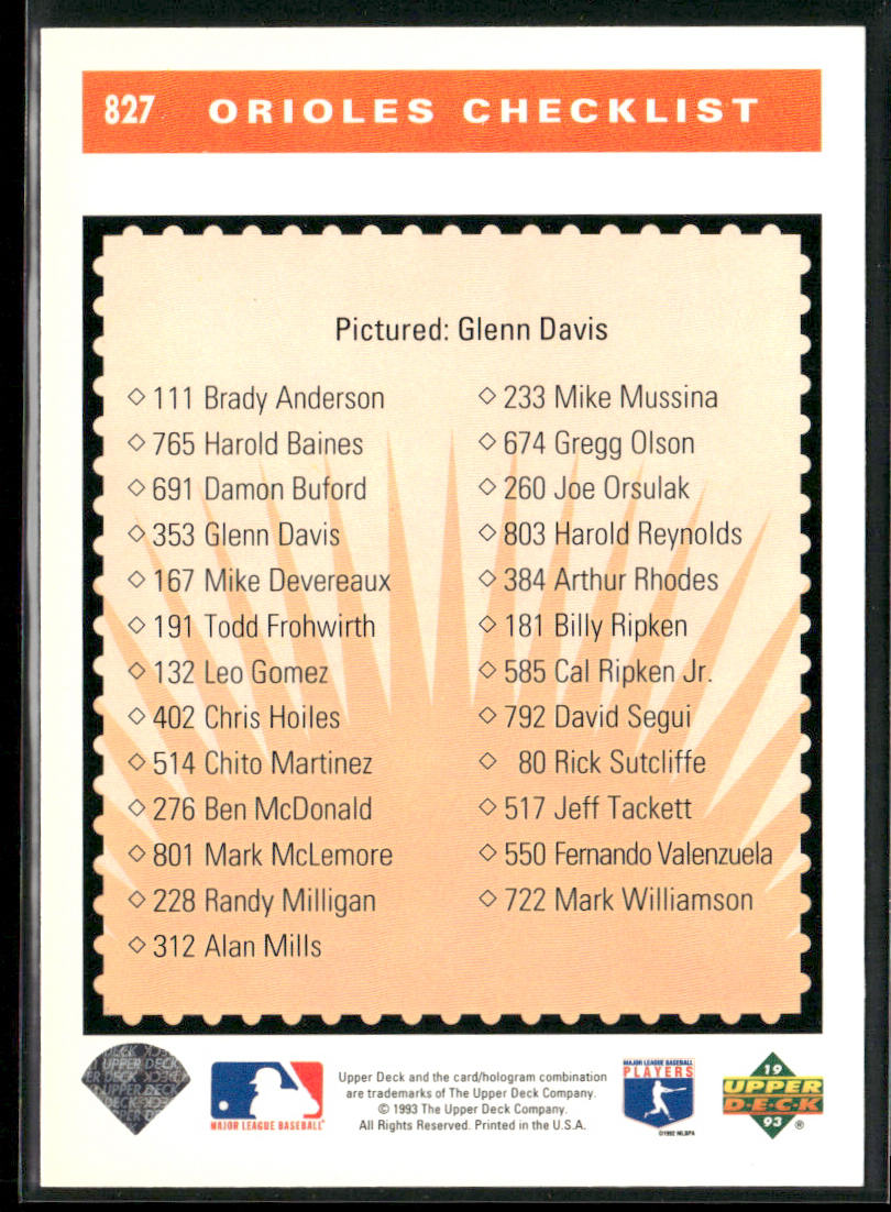 Glenn Davis 1993 Upper Deck #827 Baltimore Orioles