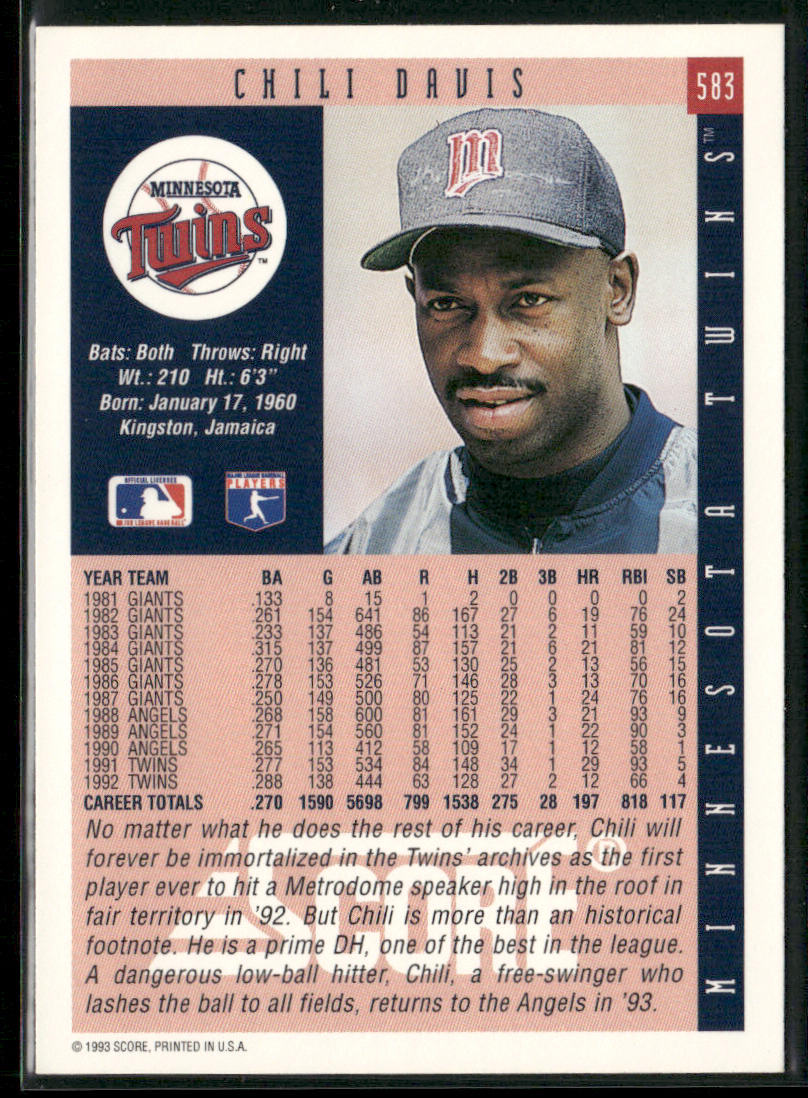 Chili Davis 1993 Score #583 Minnesota Twins