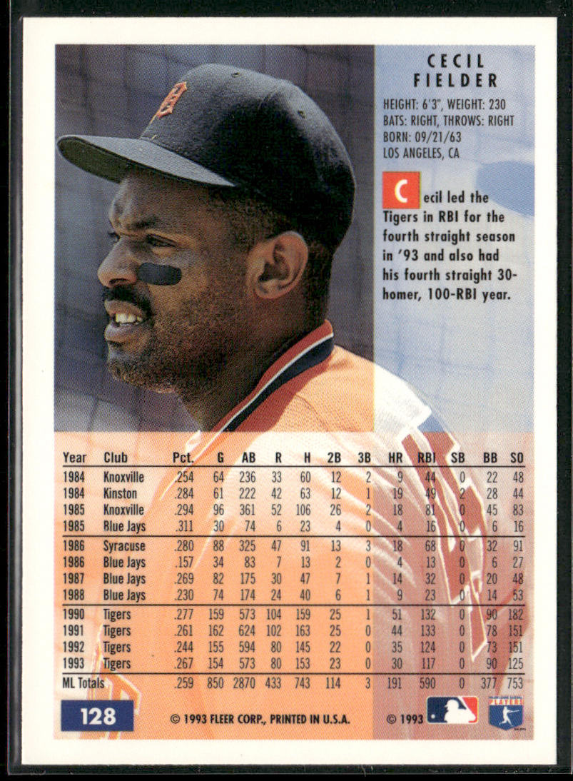 Cecil Fielder 1994 Fleer #128 Detroit Tigers