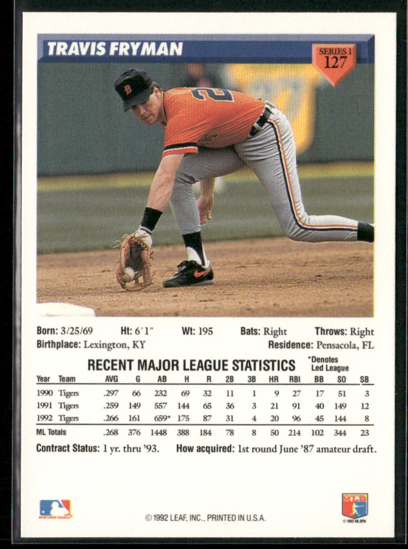 Travis Fryman 1993 Donruss #127 Detroit Tigers