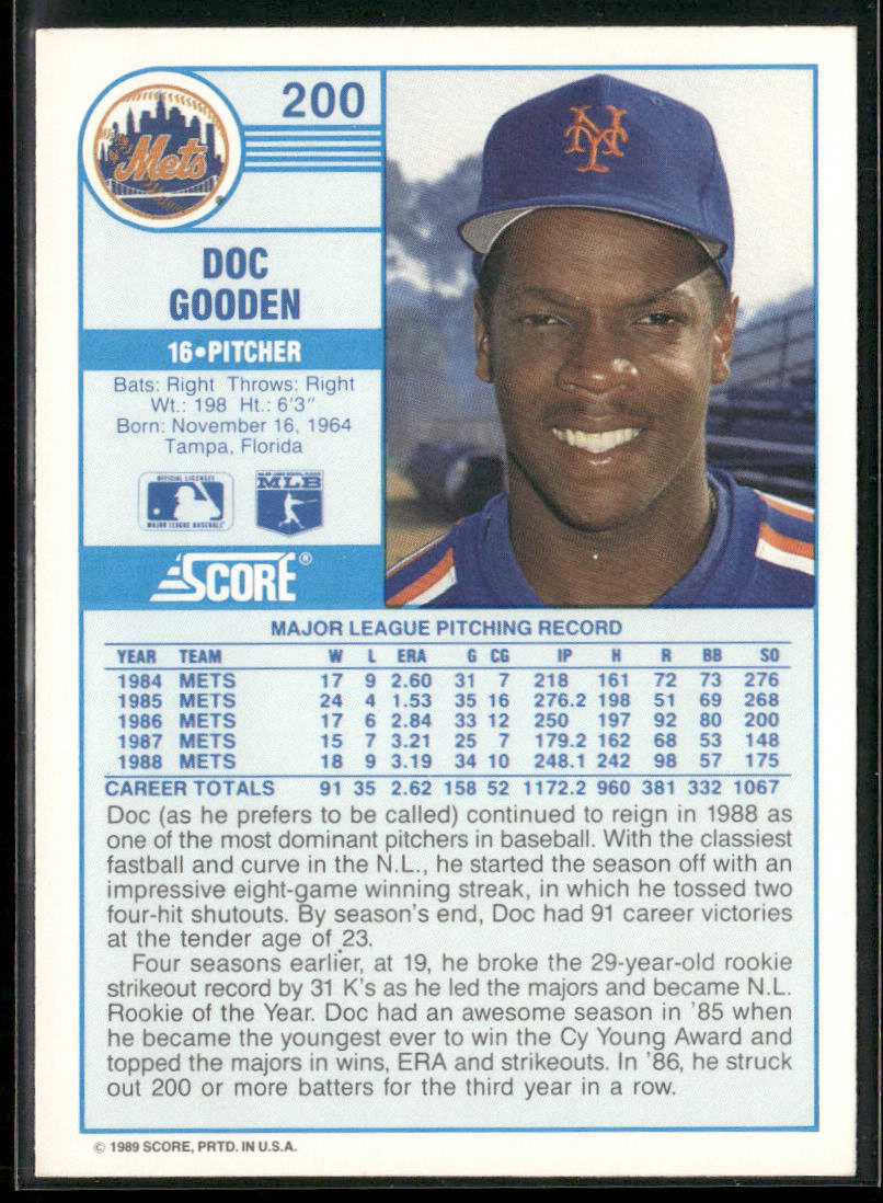 Doc Gooden 1989 Score #200 New York Mets