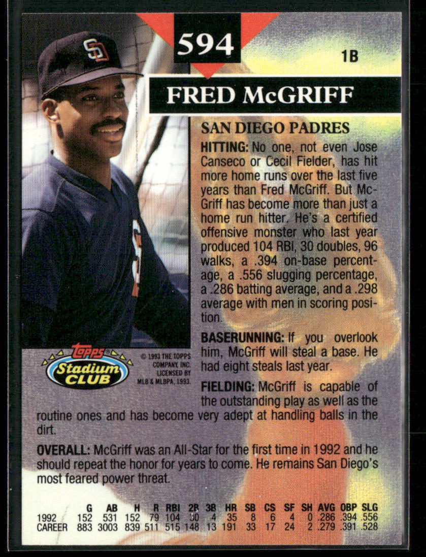 Fred McGriff 1993 Stadium Club #594 San Diego Padres