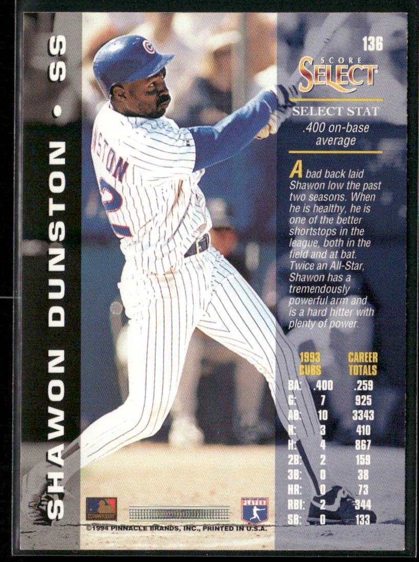 Shawon Dunston 1994 Select #136 Chicago Cubs