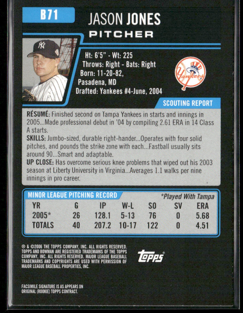Jason Jones 2006 Bowman Prospects #B71 New York Yankees