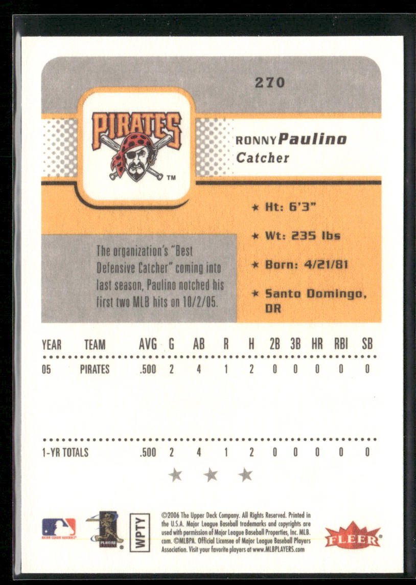 Ronny Paulino 2006 Fleer #270 Pittsburgh Pirates
