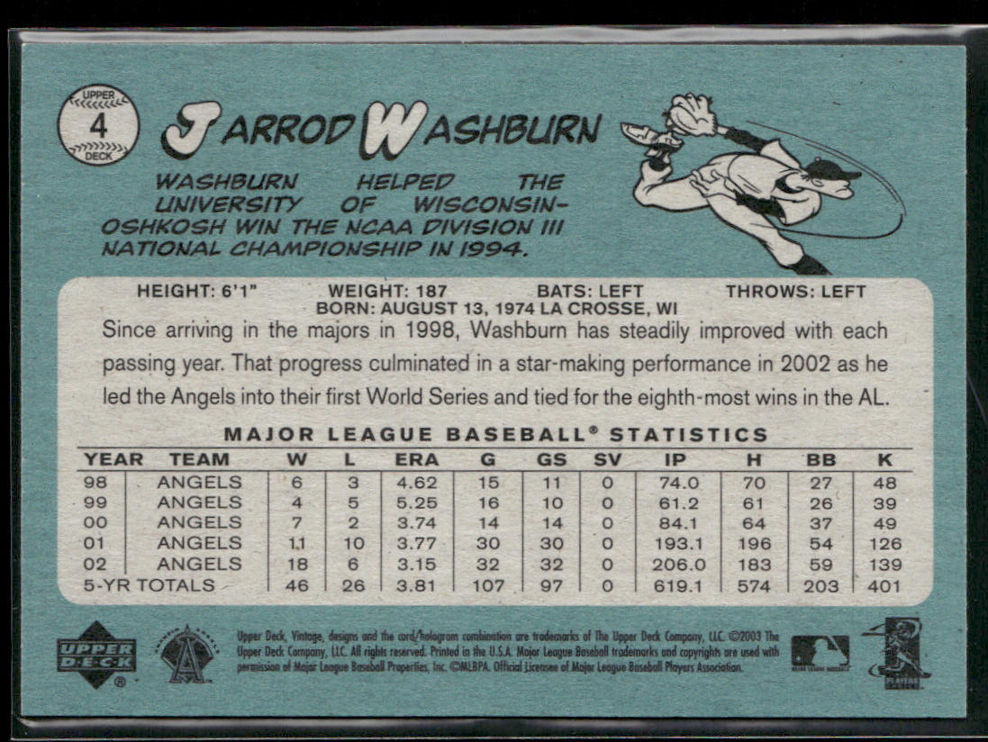 Jarrod Washburn 2003 Upper Deck Vintage #4 Anaheim Angels