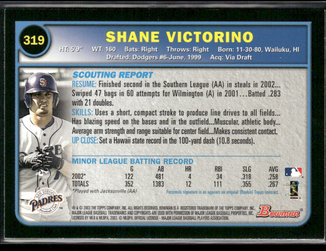 Shane Victorino 2003 Bowman #319 RC San Diego Padres