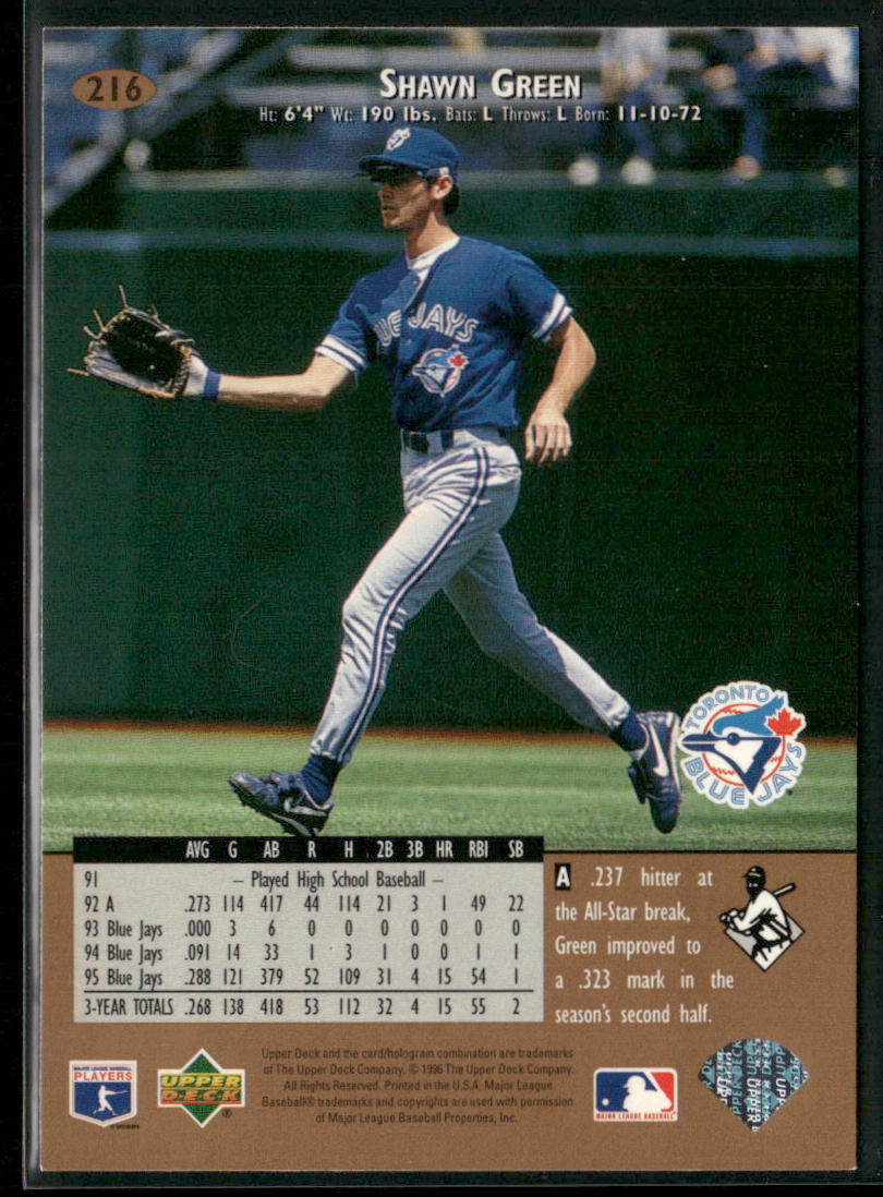 Shawn Green 1996 Upper Deck #216 Toronto Blue Jays
