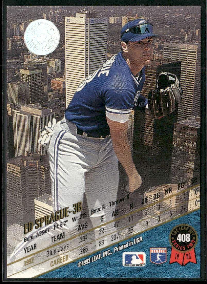 Ed Sprague 1993 Leaf #408 Toronto Blue Jays