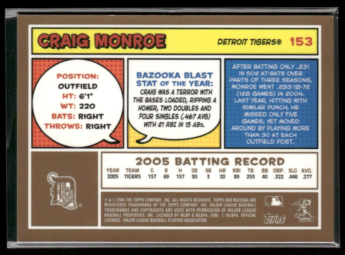 Craig Monroe 2006 Bazooka Gold Chunks #153 Detroit Tigers