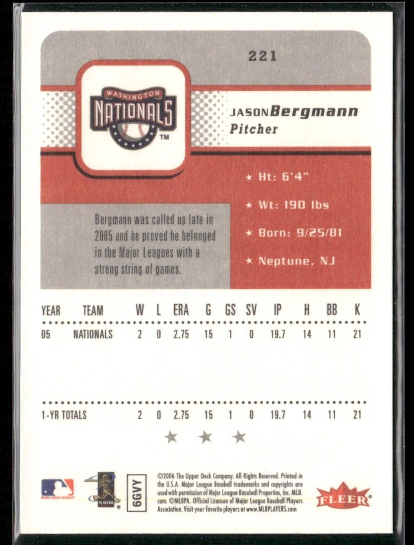 Jason Bergmann 2006 Fleer #221 RC Washington Nationals