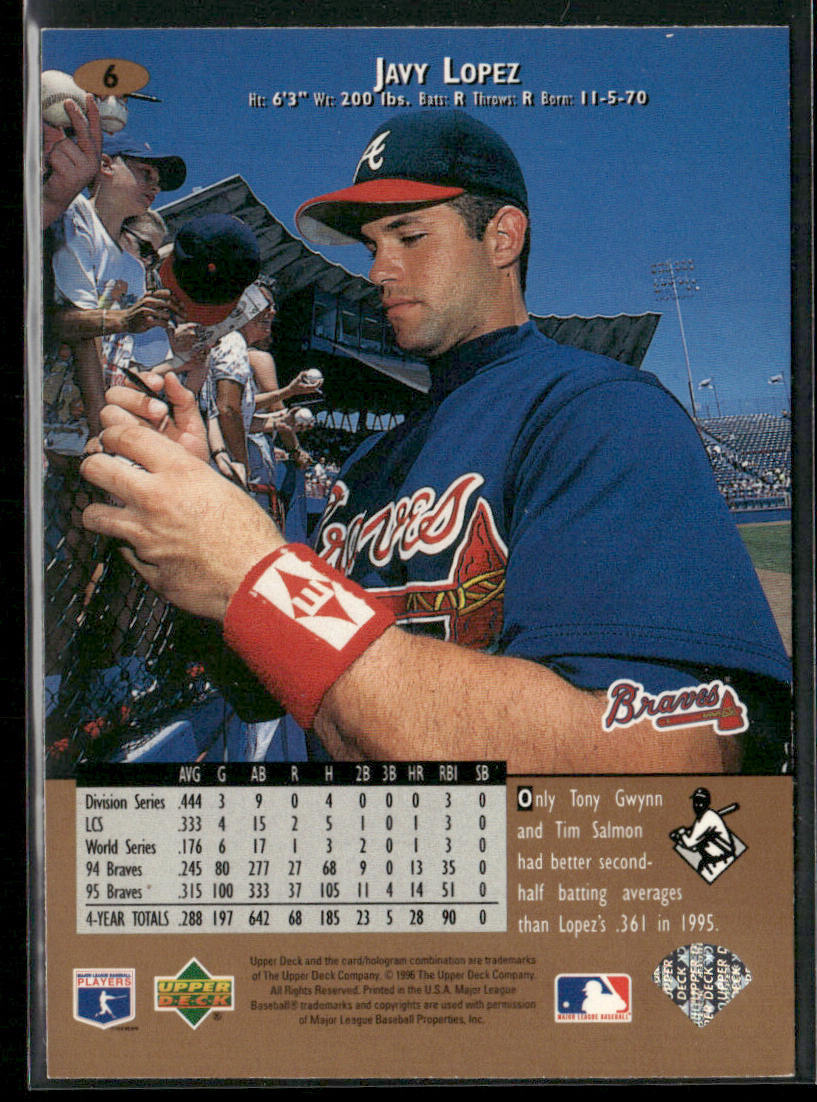 Javy Lopez 1996 Upper Deck #6 Atlanta Braves