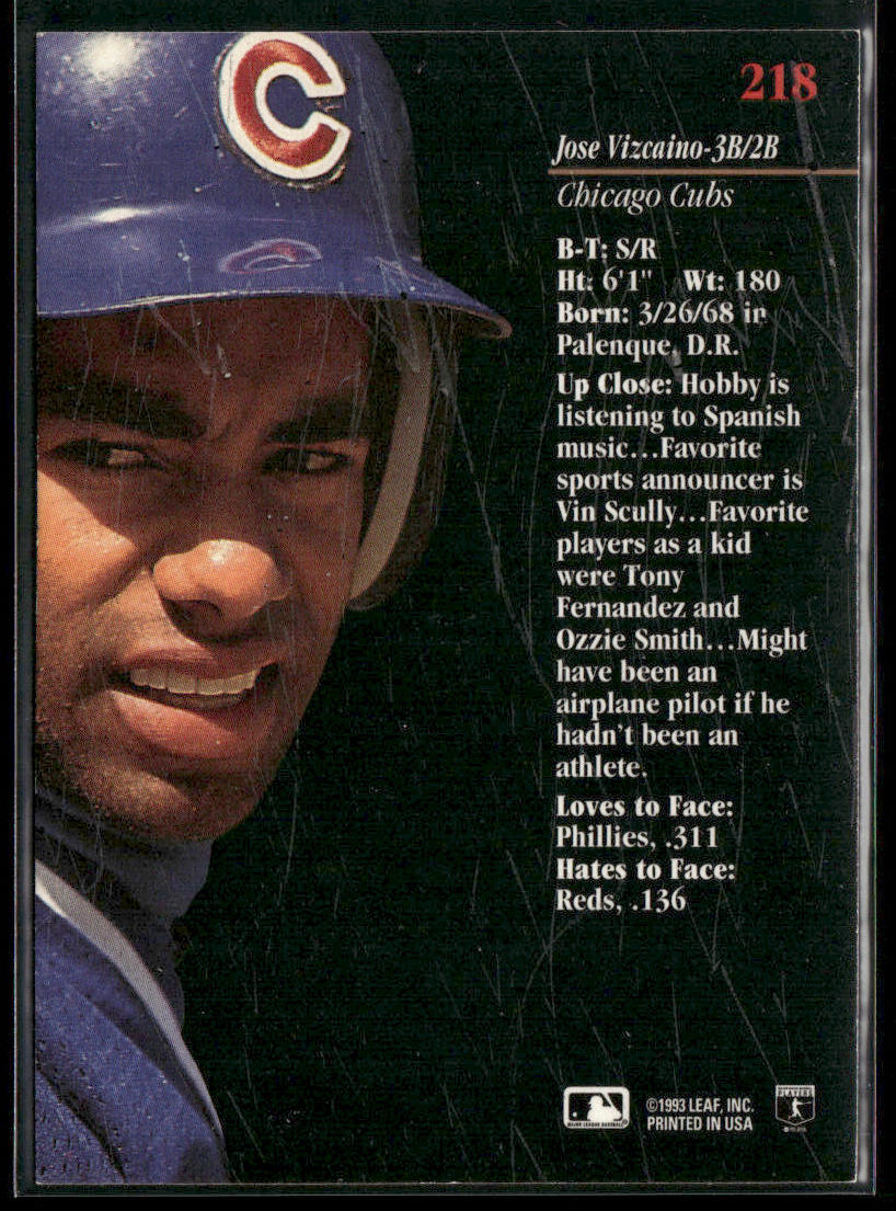 Jose Vizcaino 1993 Studio #218 Chicago Cubs