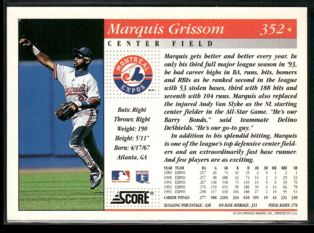 Marquis Grissom 1994 Score #352 Montreal Expos