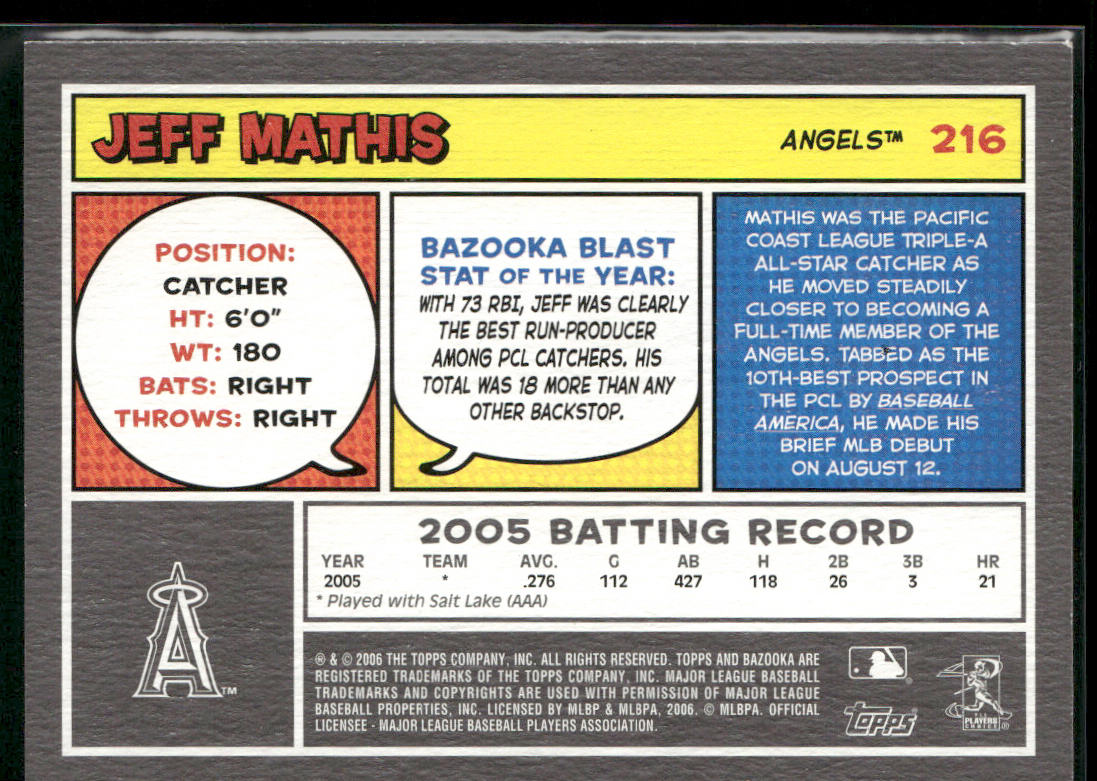 Jeff Mathis 2006 Bazooka #216 Los Angeles Angels
