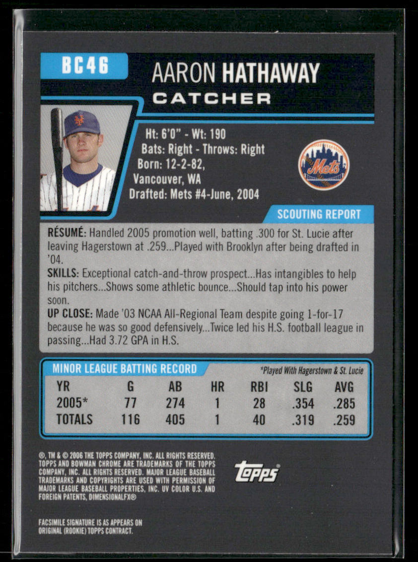 Aaron Hathaway 2006 Bowman Chrome Prospects #BC46 New York Mets