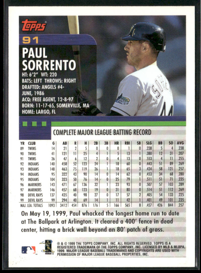 Paul Sorrento 2000 Topps #91 Tampa Bay Devil Rays