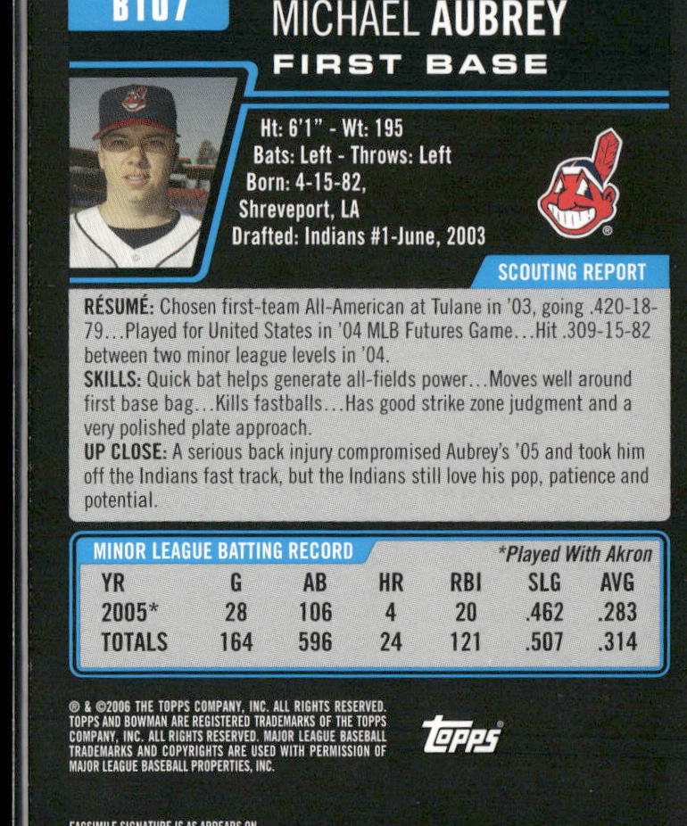 Michael Aubrey 2006 Bowman Prospects #B107 Cleveland Indians