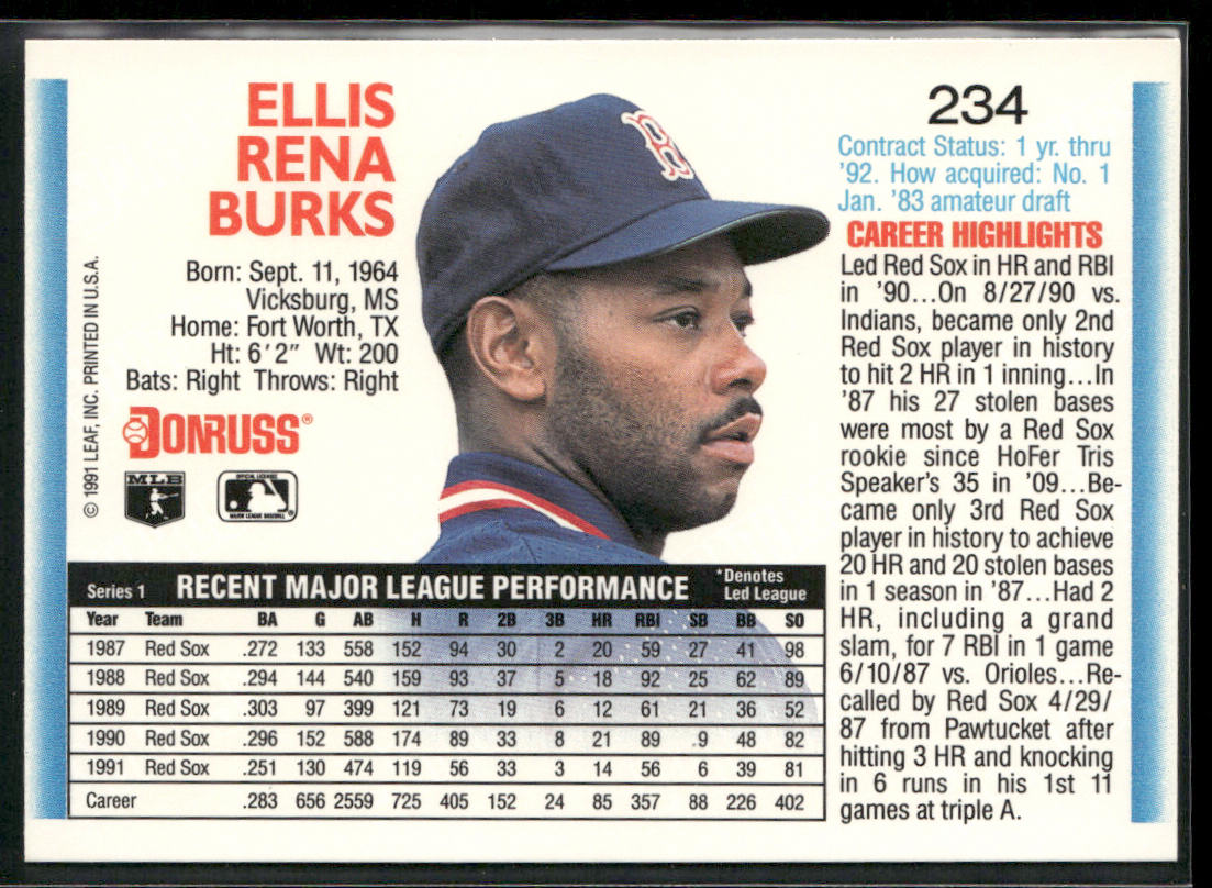 Ellis Burks 1992 Donruss #234 Boston Red Sox