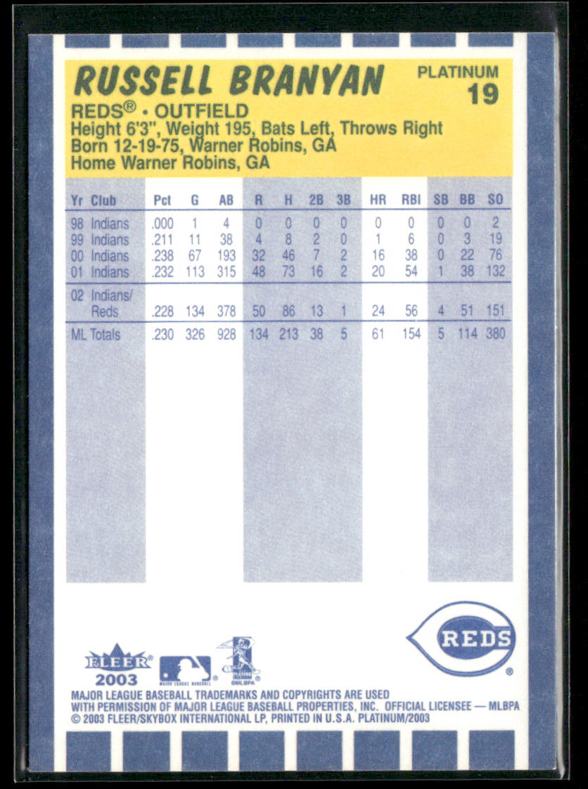 Russell Branyan 2003 Fleer Platinum #19 Cincinnati Reds