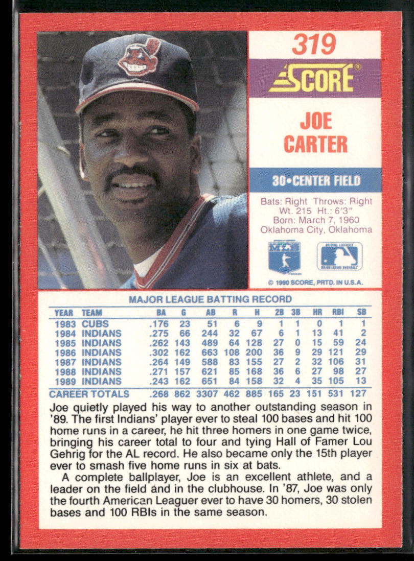 Joe Carter 1990 Score #319 Cleveland Indians
