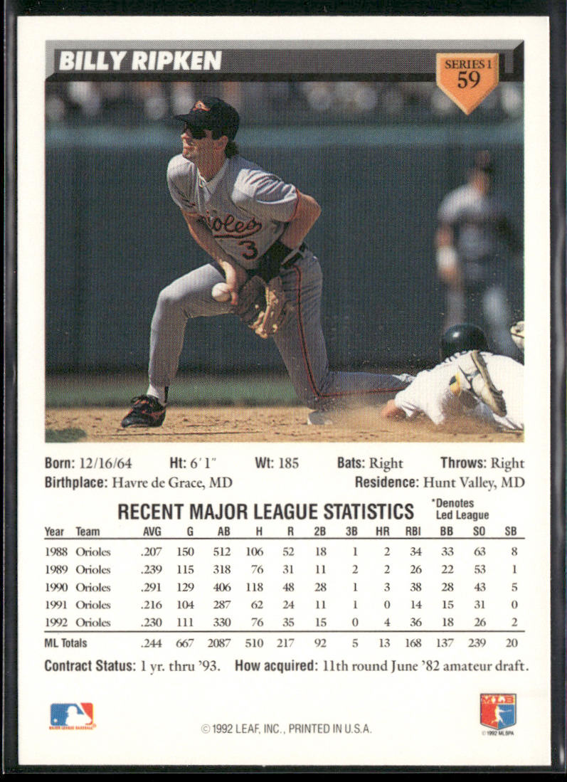 Billy Ripken 1993 Donruss #59 Baltimore Orioles