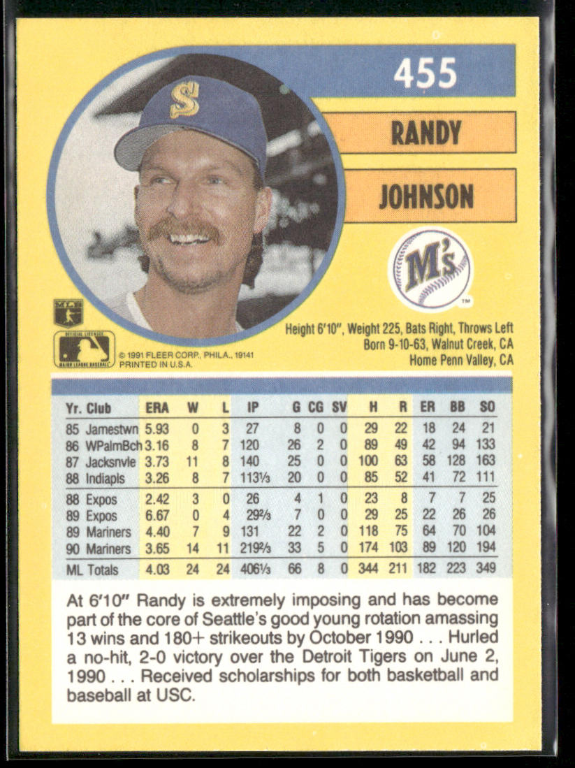 Randy Johnson 1991 Fleer #455b Seattle Mariners