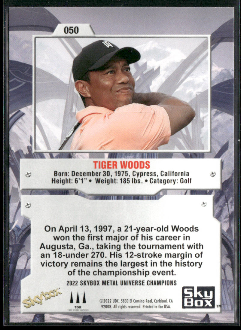 Tiger Woods 2022 SkyBox Metal Universe Champions #050 Texas Rangers